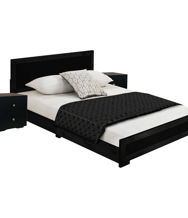 Moma Black Wood Platform Queen Bed With Two Nightstands