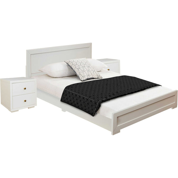 Moma White Wood Platform Queen Bed With Two Nightstands