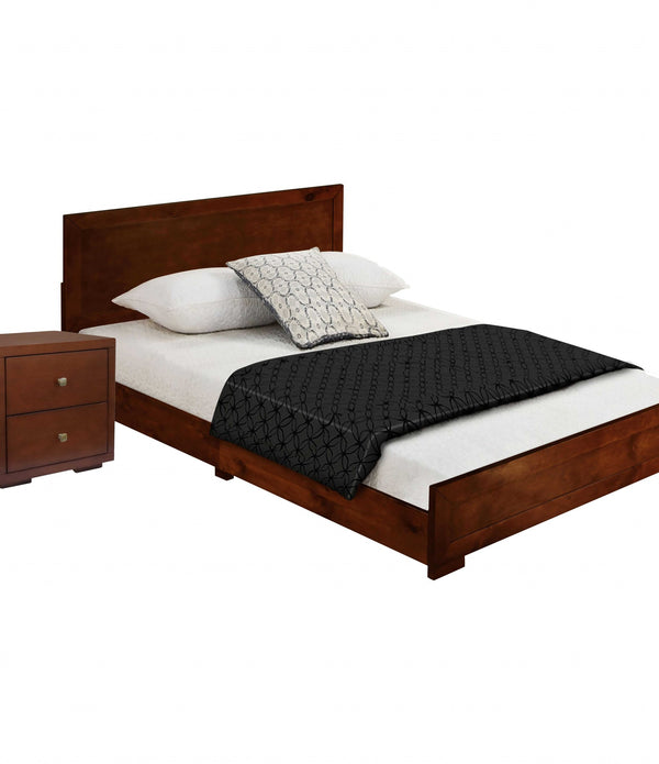 Moma Walnut Wood Platform Twin Bed With Nightstand