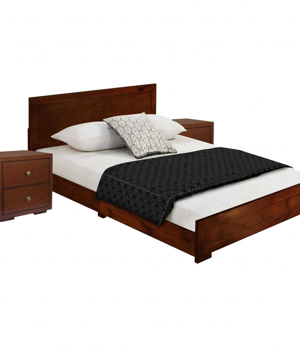 Moma Walnut Wood Platform Queen Bed With Two Nightstands