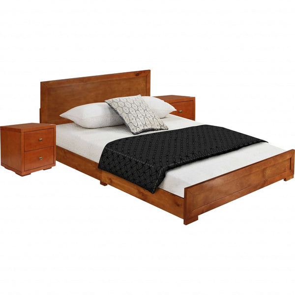 Moma Cherry Wood Platform Queen Bed With Two Nightstands