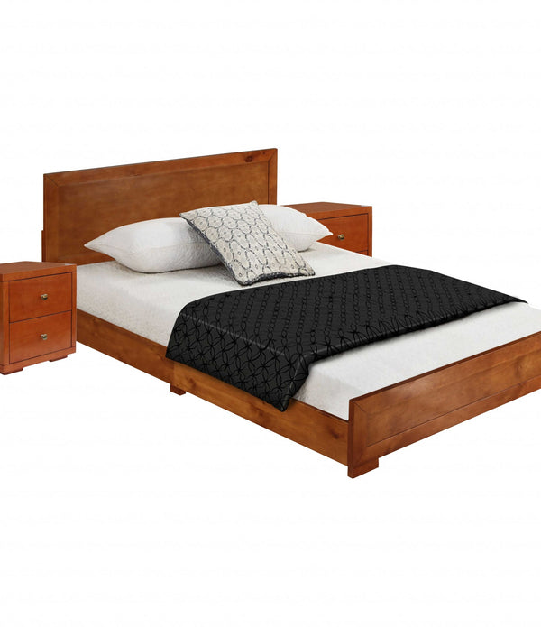 Moma Cherry Wood Platform Queen Bed With Two Nightstands