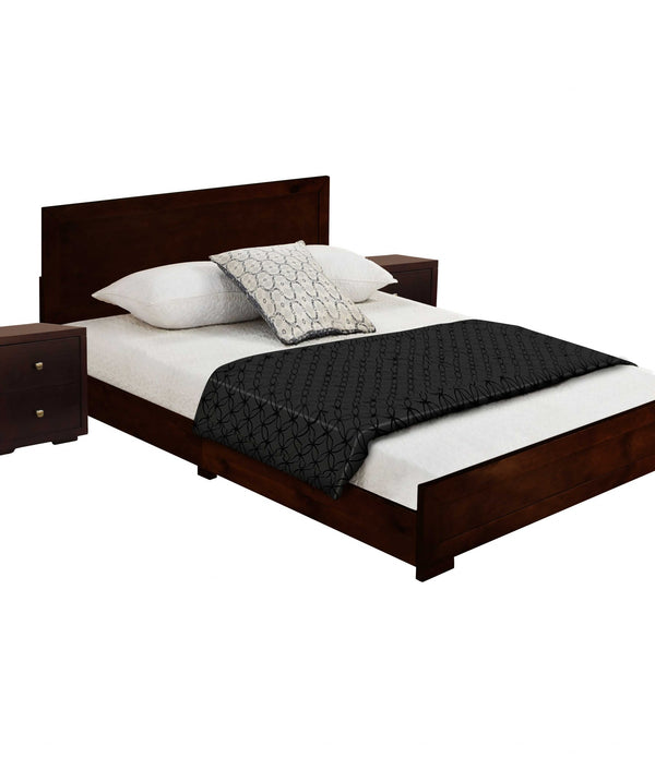 Moma Espresso Wood Platform Queen Bed With Two Nightstands