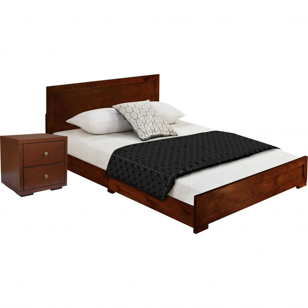 Moma Walnut Wood Platform Full Bed With Nightstand