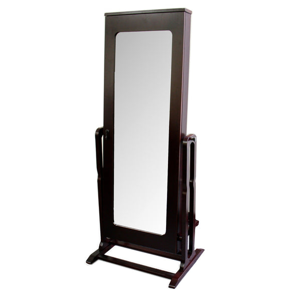 Cherry Finish Standing Mirror with Jewelry Storage