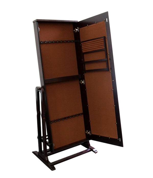 Cherry Finish Standing Mirror with Jewelry Storage