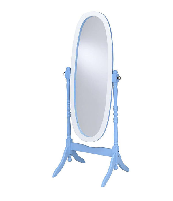 Pretty Pastel Blue and White Cheval Standing Oval Mirror