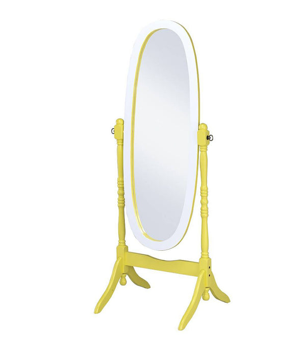 Pretty Yellow and White Cheval Standing Oval Mirror