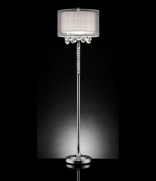 Chic Silver Floor Lamp with Crystal Accents and Silver Shade