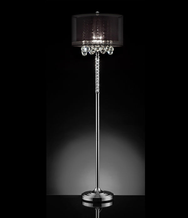 Contempo Silver Floor Lamp with Black Shade and Crystal Accents