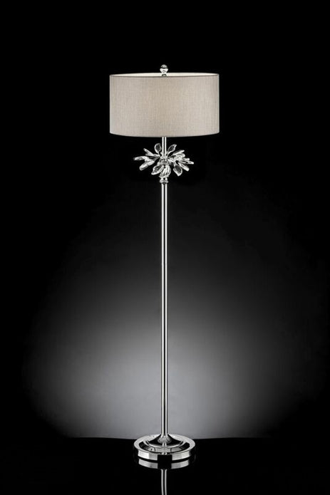 Silver Chrome Tall Floor Lamp with Starburst Crystals