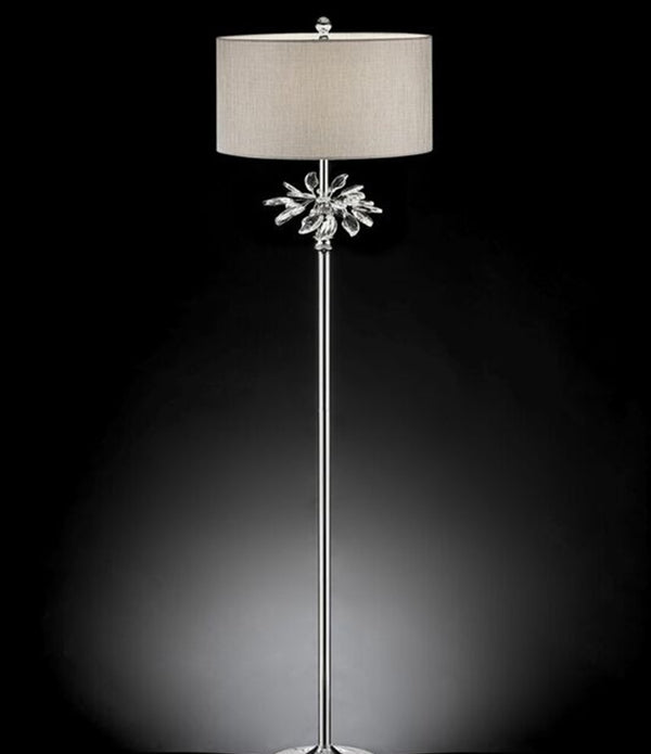 Silver Chrome Tall Floor Lamp with Starburst Crystals