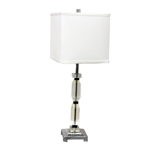 Crystal Stack Table Lamp with White Fabric Shade