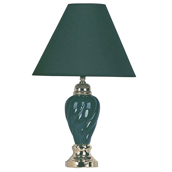 Gold and Teal Table Lamp with Navy Blue Shade