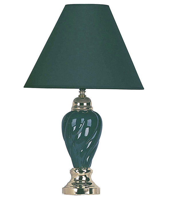 Gold and Teal Table Lamp with Navy Blue Shade