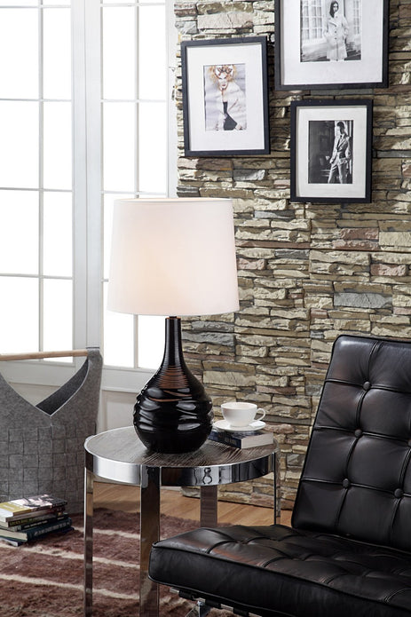 Modern Black Ribbed Ceramic Table Lamp