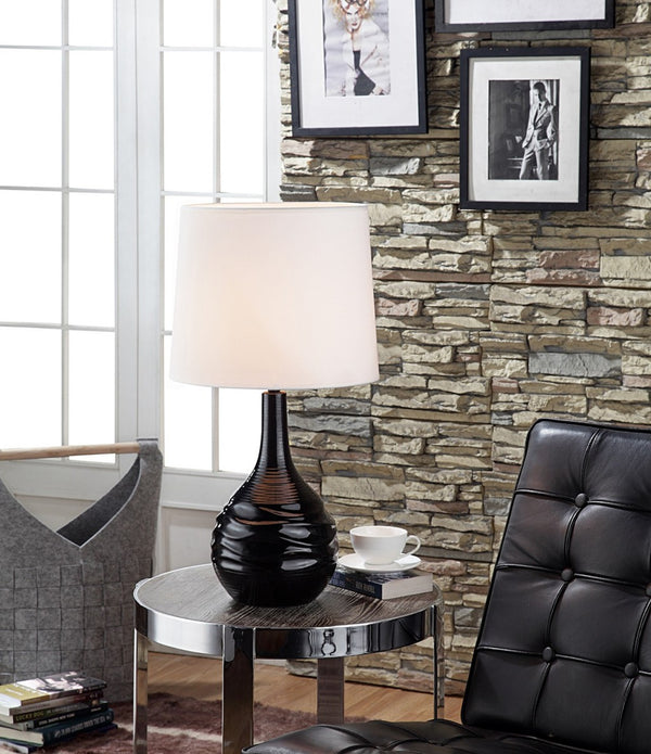 Modern Black Ribbed Ceramic Table Lamp