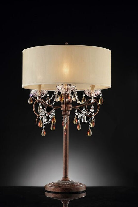 Burnished Bronze Three Light Clear and Amber Crystals Table Lamp