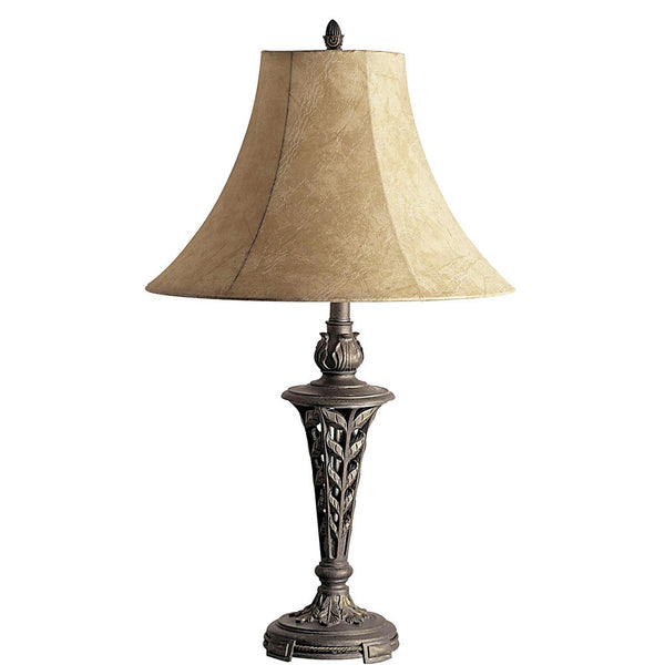 Carved Antique Bronze Table Lamp with Textured Shade