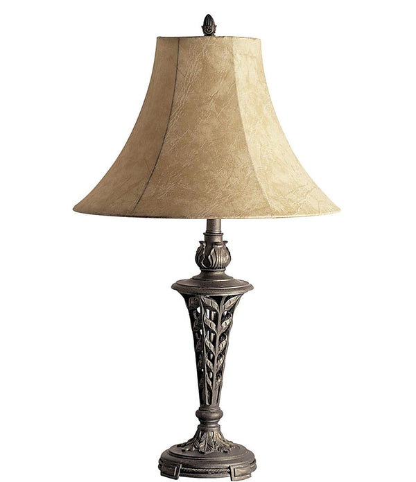 Carved Antique Bronze Table Lamp with Textured Shade