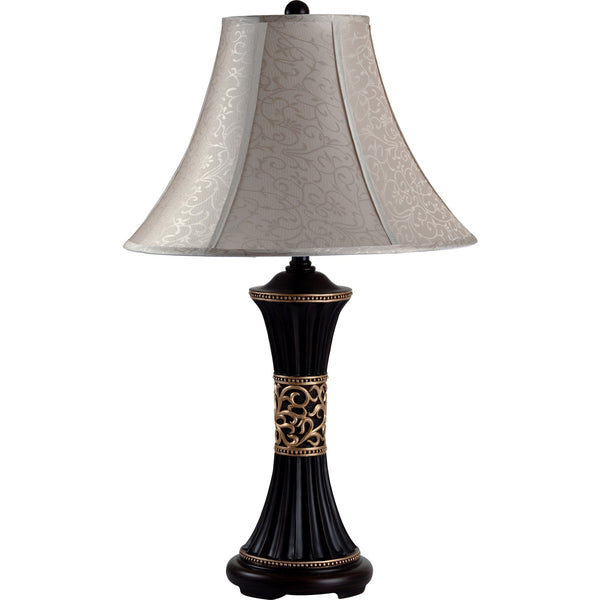 Black Table Lamp with Patterned Fabric Shade