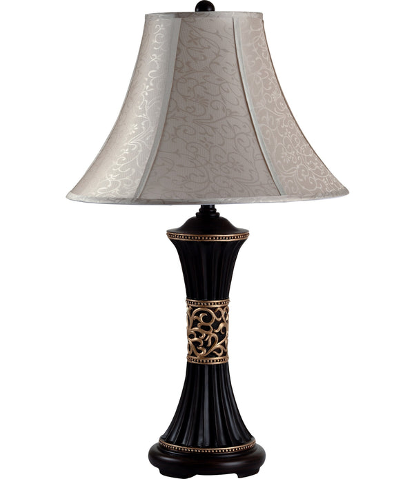 Black Table Lamp with Patterned Fabric Shade