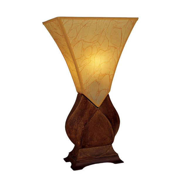 Contemporary Wood Table Lamp with Amber Glass Shade