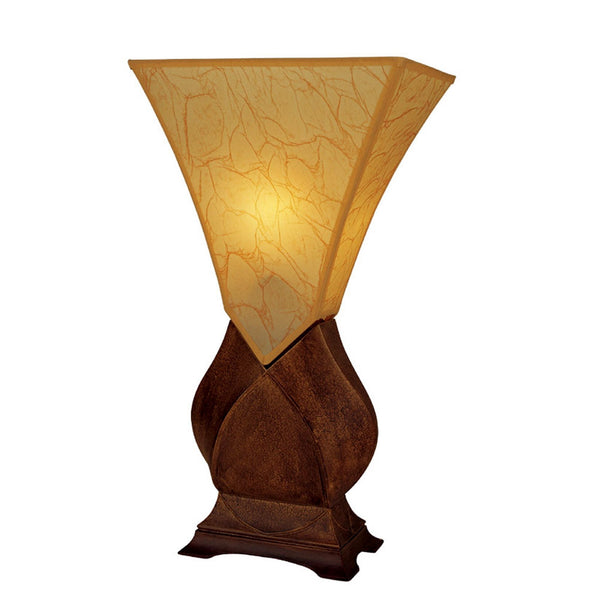 Contemporary Wood Table Lamp with Amber Glass Shade