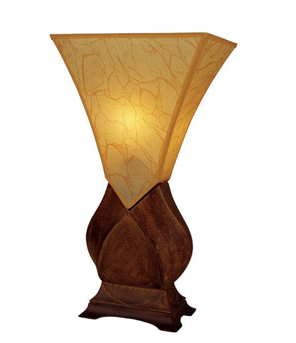 Contemporary Wood Table Lamp with Amber Glass Shade