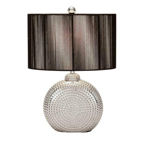 Hammered Silver Table Lamp with Textured Brown Shade