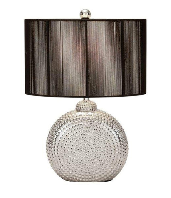 Hammered Silver Table Lamp with Textured Brown Shade