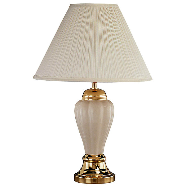 Gold and Ivory Table Lamp with Pleated White Shade