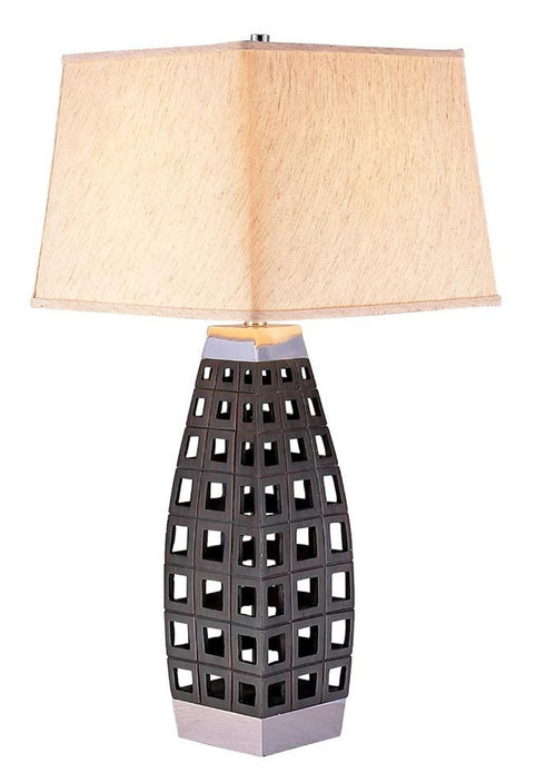 Stylish Dark Brown Metal and Wood Table Lamp