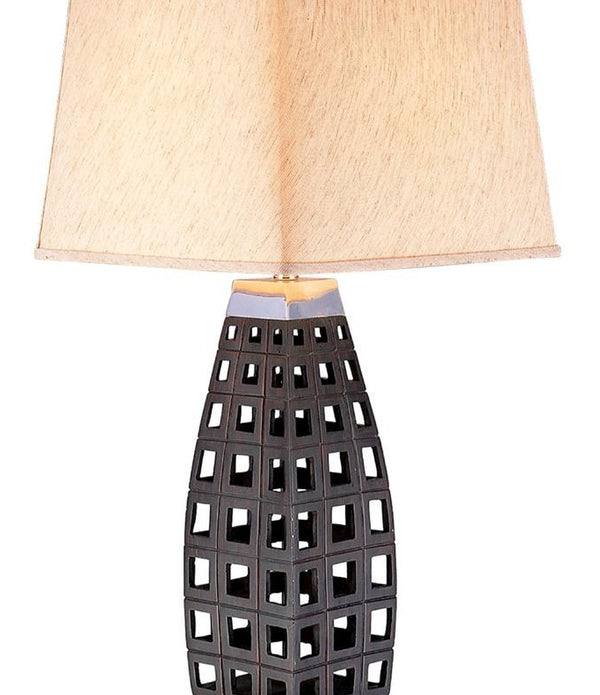 Stylish Dark Brown Metal and Wood Table Lamp