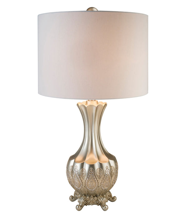 Elegant Silver Table Lamp With White Linen Lamp Shade