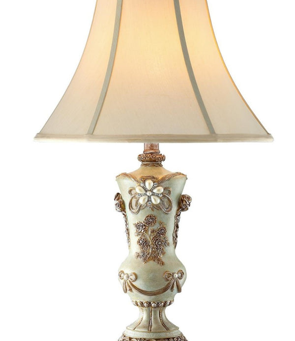 Vintage Silver Table Lamp with Rose Accents