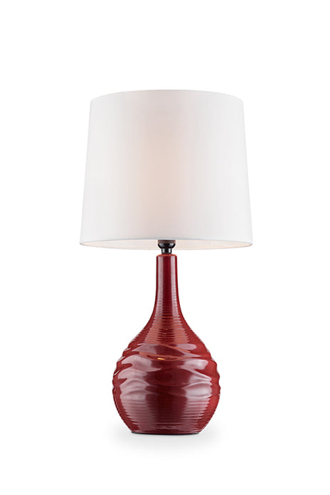 Modern Red Ribbed Ceramic Table Lamp