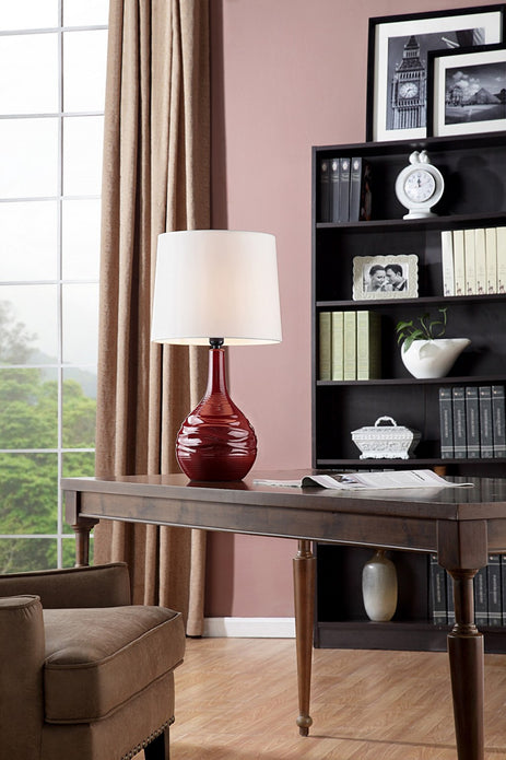 Modern Red Ribbed Ceramic Table Lamp