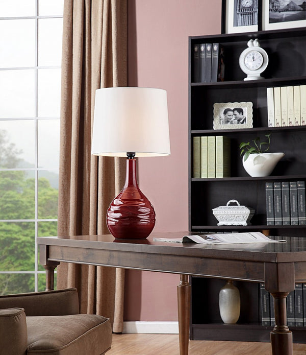 Modern Red Ribbed Ceramic Table Lamp