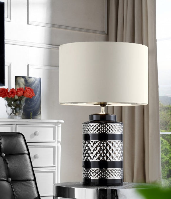 Glam Black and Chrome Chevron Ceramic and Metal Table Lamp