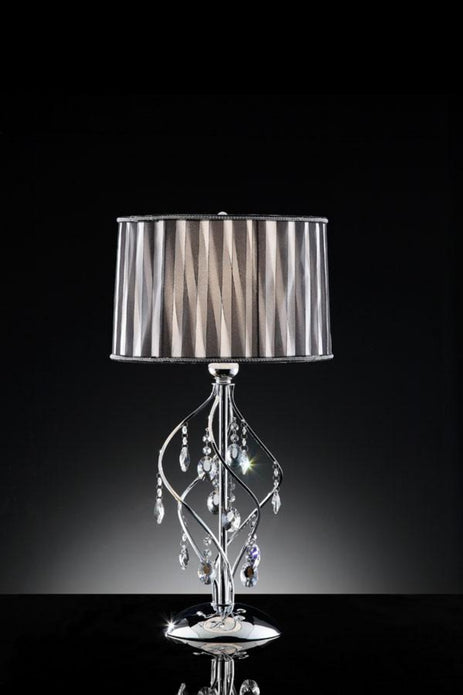 Sleek Silver Black and White Table Lamp with Crystal Accents