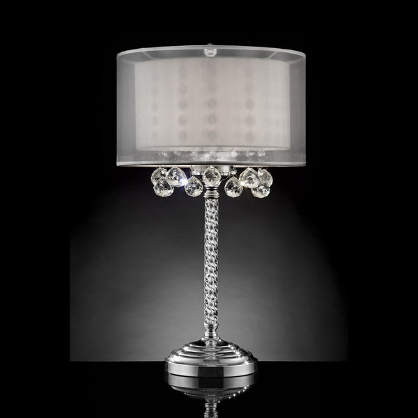 Chic Silver Tall Table Lamp with Crystal Accents and Silver Shade