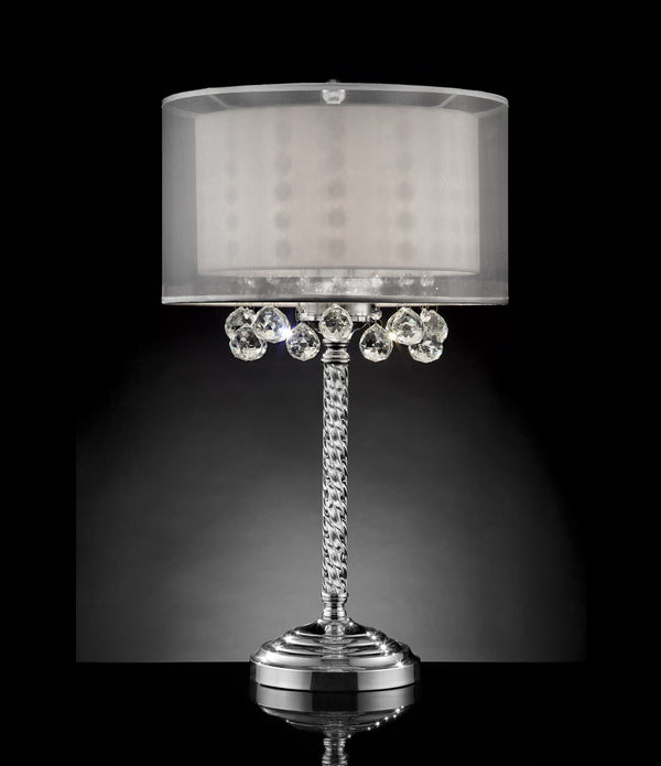 Chic Silver Tall Table Lamp with Crystal Accents and Silver Shade