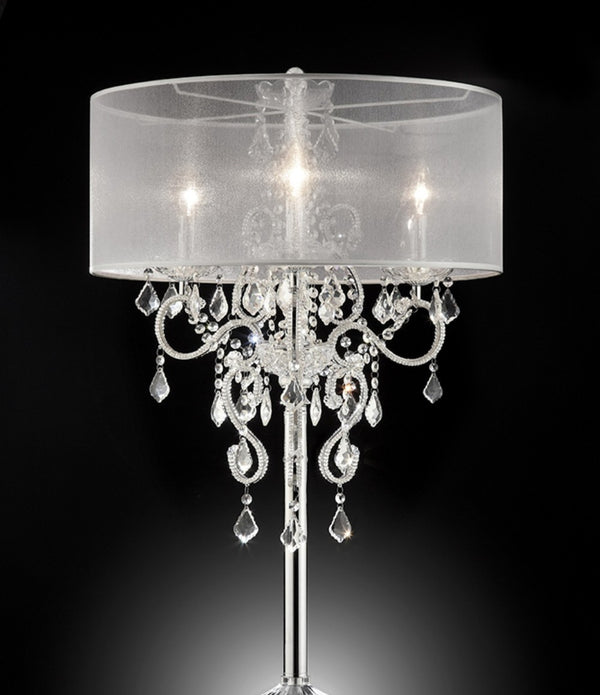 Glam Silver Faux Crystal Accent Table Lamp with See Thru Shade