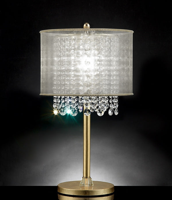 Primo Gold Finish Table Lamp with Crystal Accents and White Shade