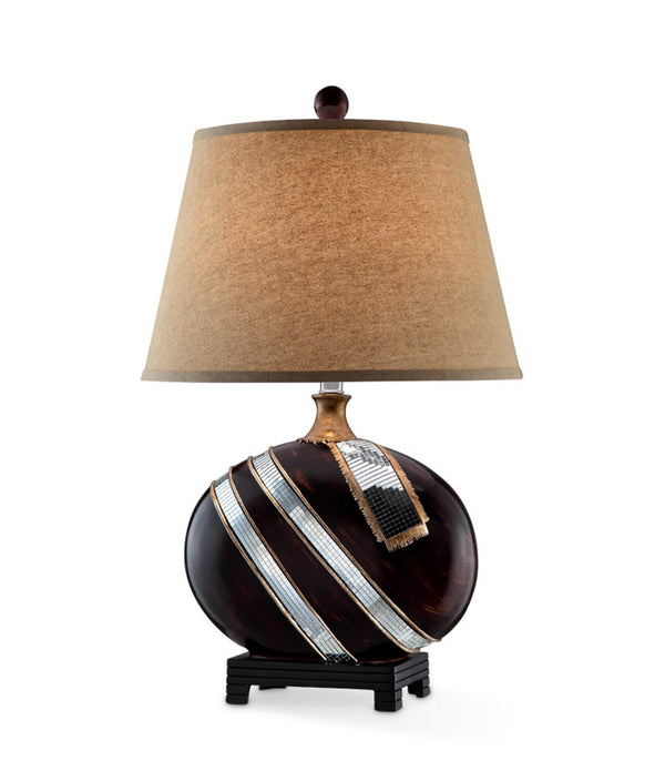 Dark Brown Polyresin Lamp with Beige Fabric Shade