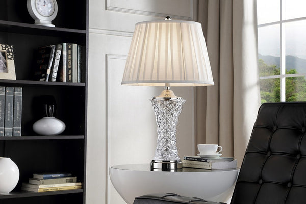 Ornamental Glass Table Lamp with White Ruffle Shade