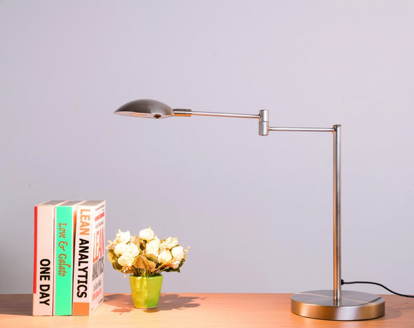 Minimalist Silver Metal Swing Arm Desk Lamp