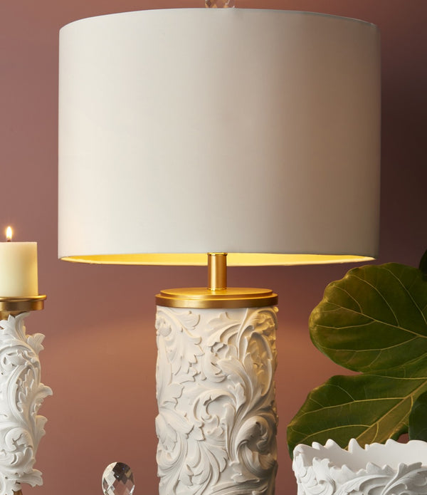 White and Gold Carved Table Lamp