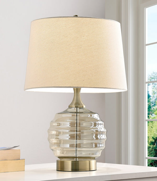 Textured Glass Table Lamp with Cream Fabric Shade